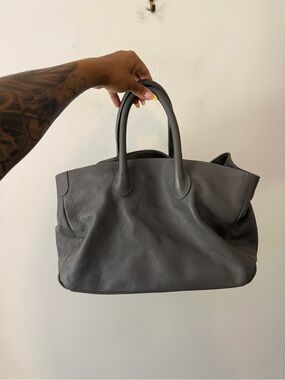Mark & Graham Dark Gray Pebbled Leather Slouchy Tote